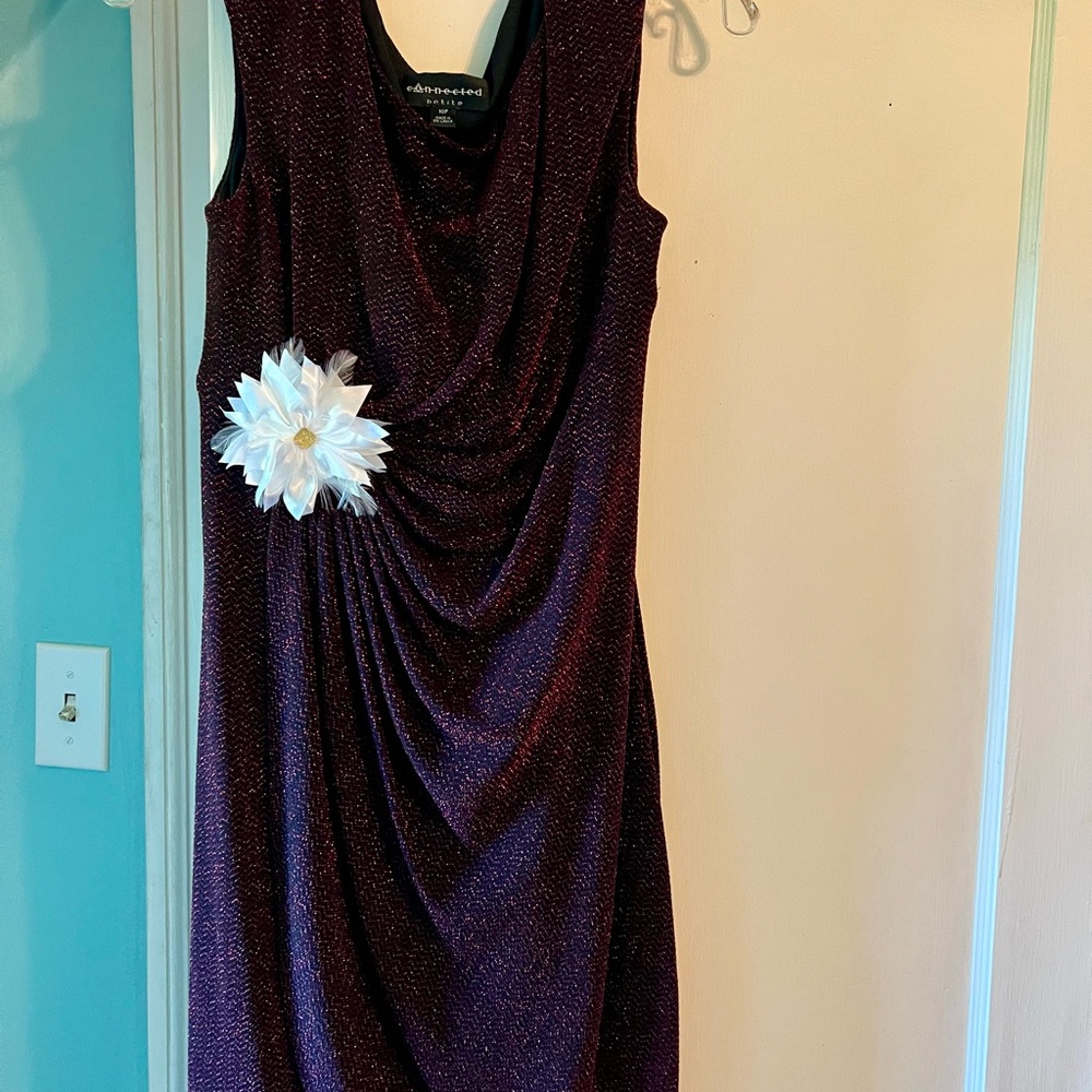 Burgandy Dress, Connected brand, shimmering texture with Faux Wraps.